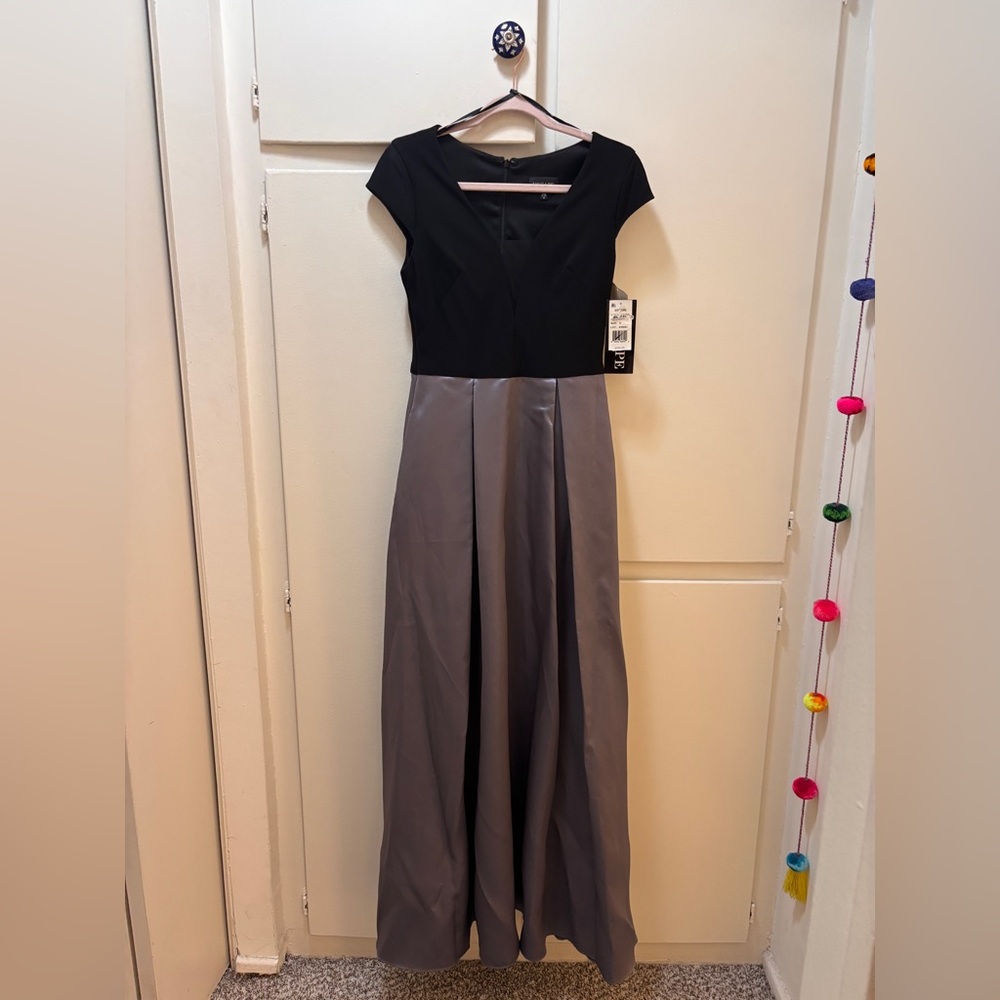 Xscape Black and Gray Two-Tone Evening Gown